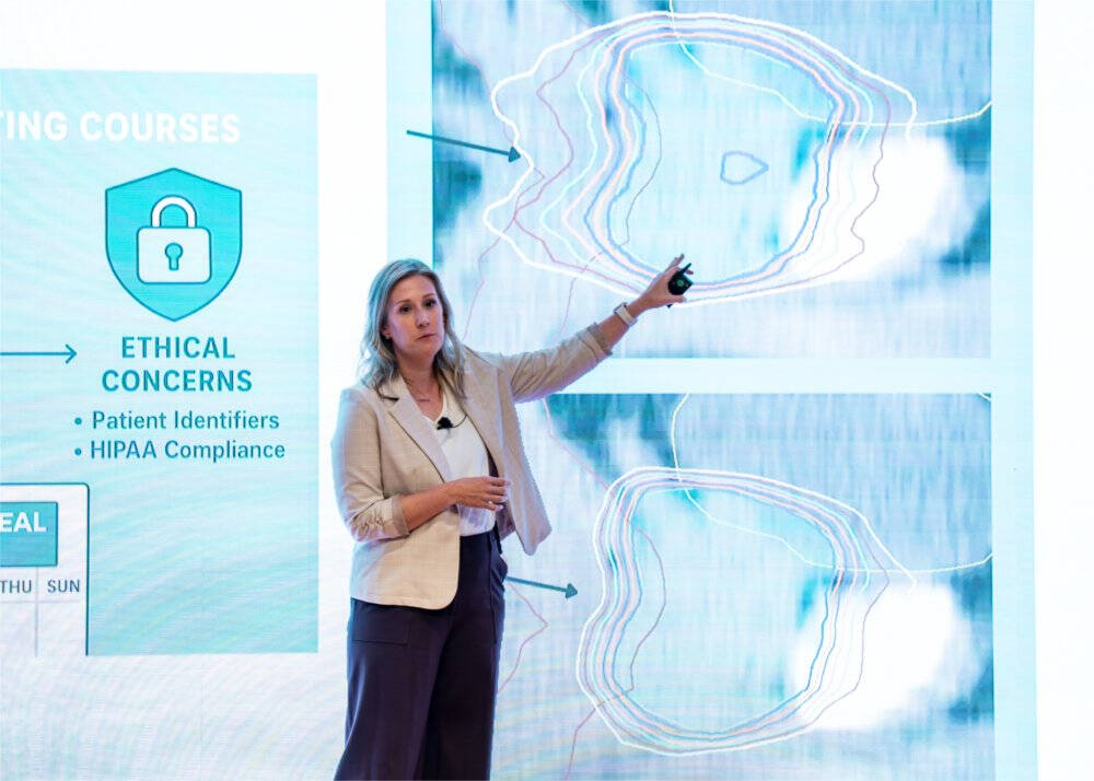 Kristen Vu, assistant professor and Medical Dosimetry Program Director, speaks as part of "Tech Talks: Health & Technology" at the DeVos Center's Loosemore Auditorium in Grand Rapids on September 16